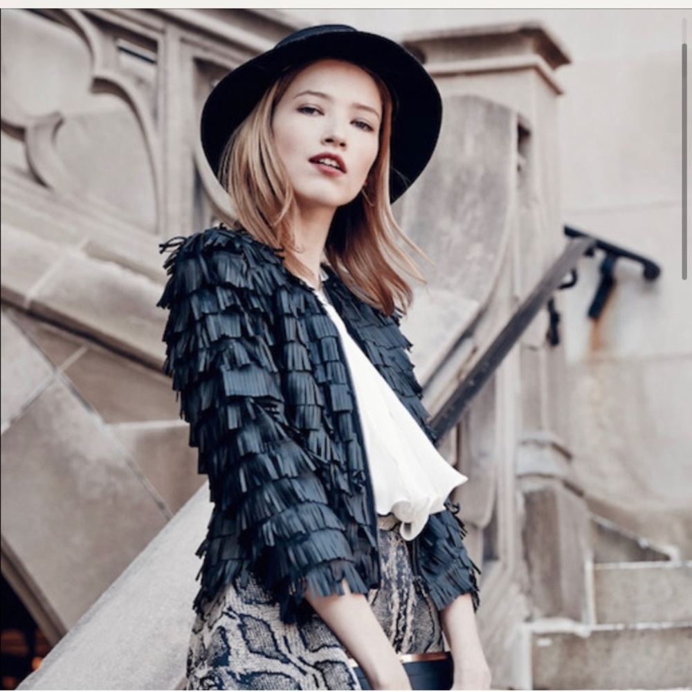 JAYGODFREY Faux Leather Fringe Jacket Black Size 4
